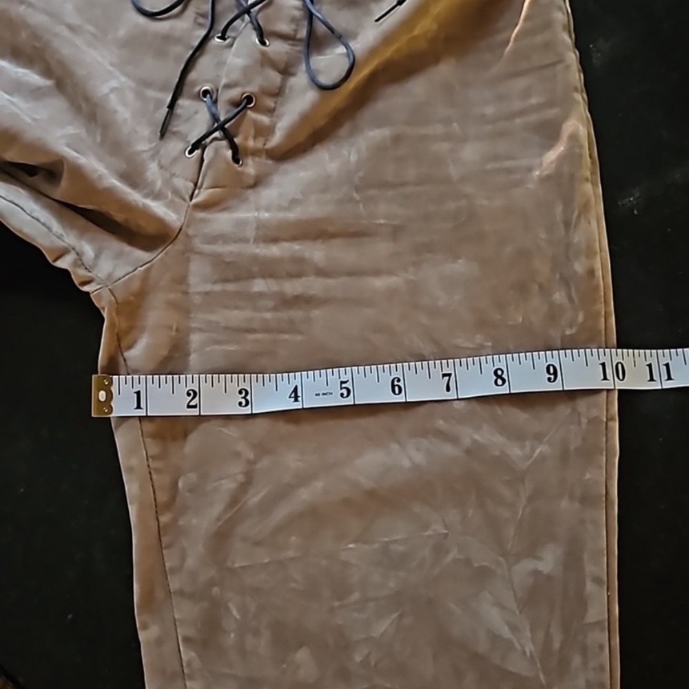 Y2K Dollhouse Tan Faux Suede Lace Up Flared Boho Festival Pants Size Small - Picture 11 of 13